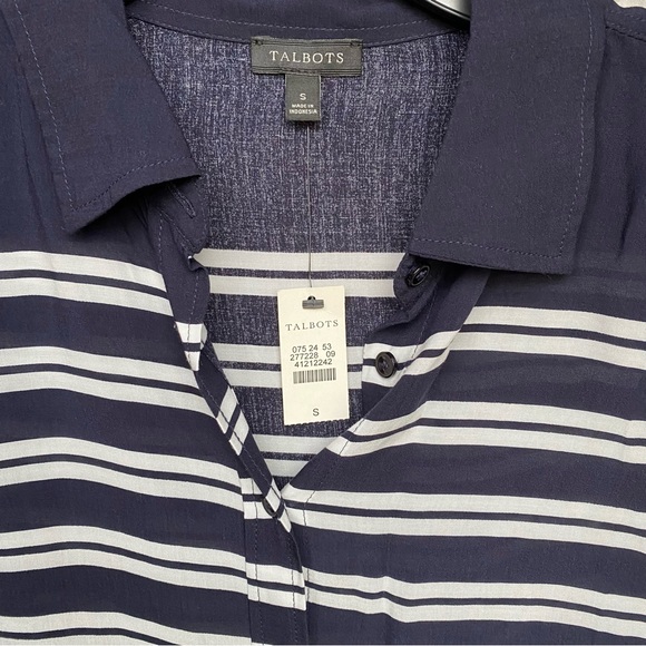 Talbots Long Sleeve Button Down Light Weight Tunic Navy/White | Size Small NWT - Picture 3 of 9